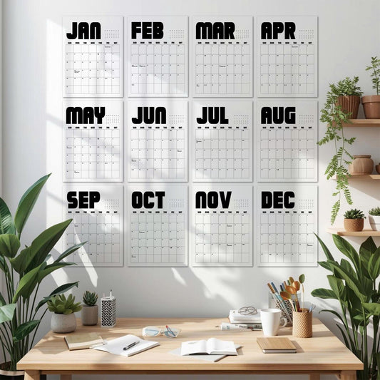 Black & White Wall Calendar 2027: Bold Retro Style | Monday or Sunday Start | Spiral Bound
