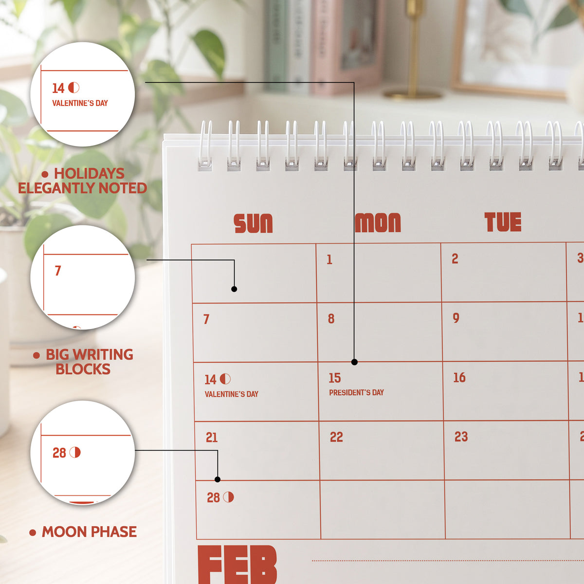 2027 Desk Calendar: Coral Red on White - photo 1