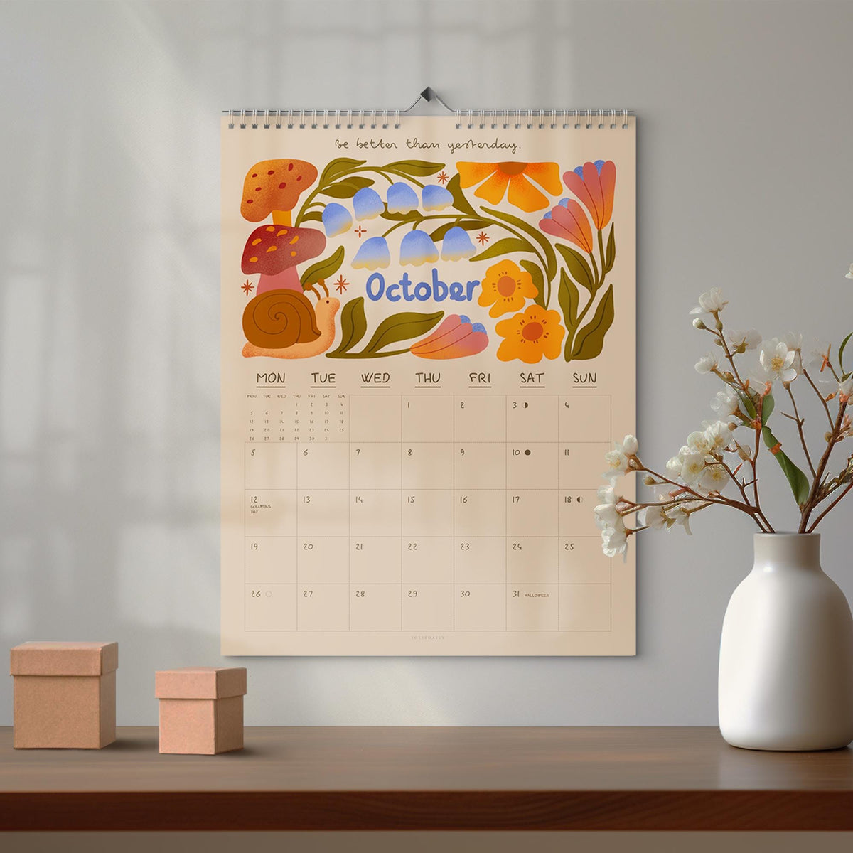 2026, 2027 Florals Wall Calendar: Art Monthly Planner, Recycled Paper, Monday/Sunday Start