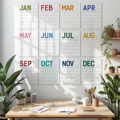 Wall Calendar: 12 Bright Color Monthly Planner | Grid for writing