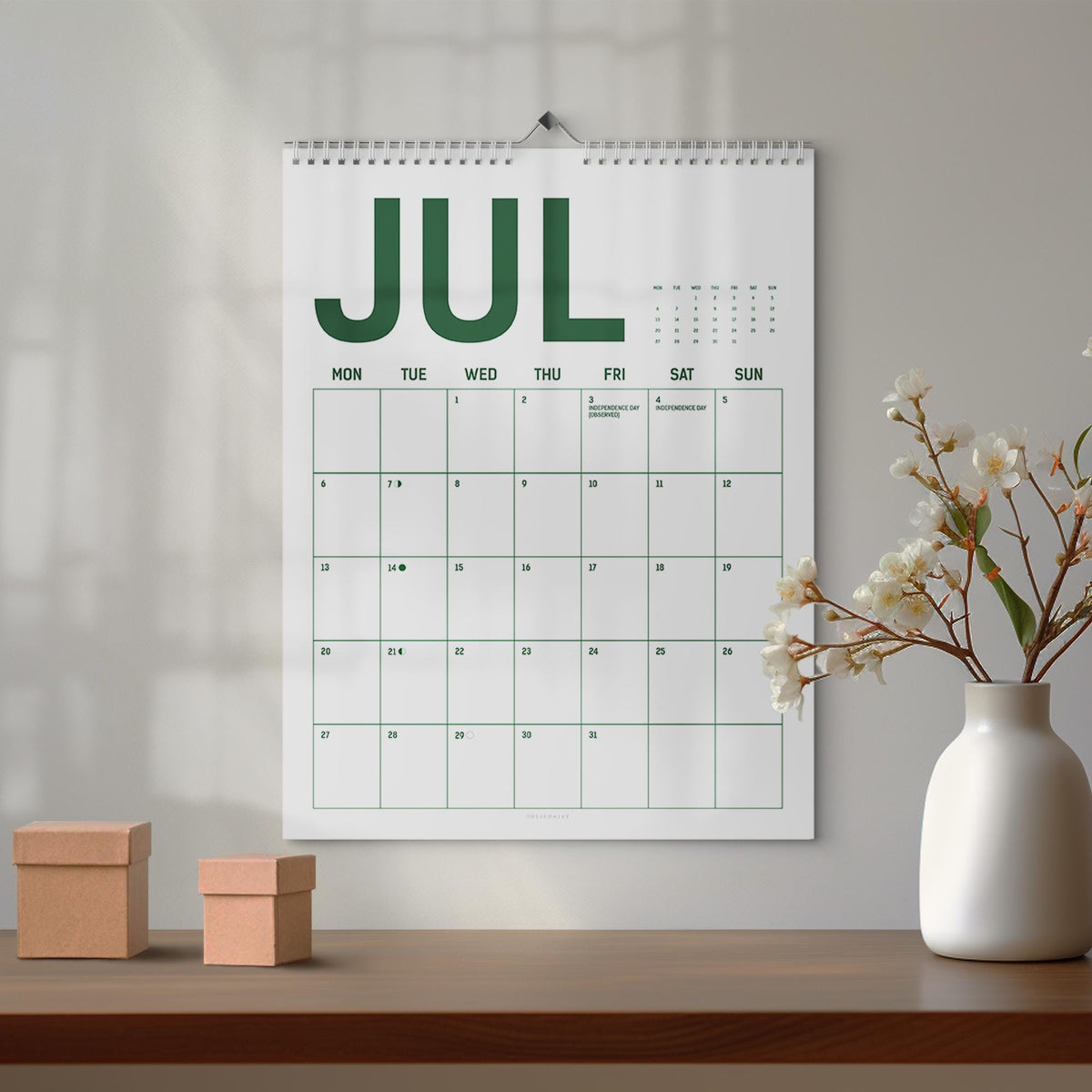 Wall Calendar: 12 Bright Color Monthly Planner | Grid for writing