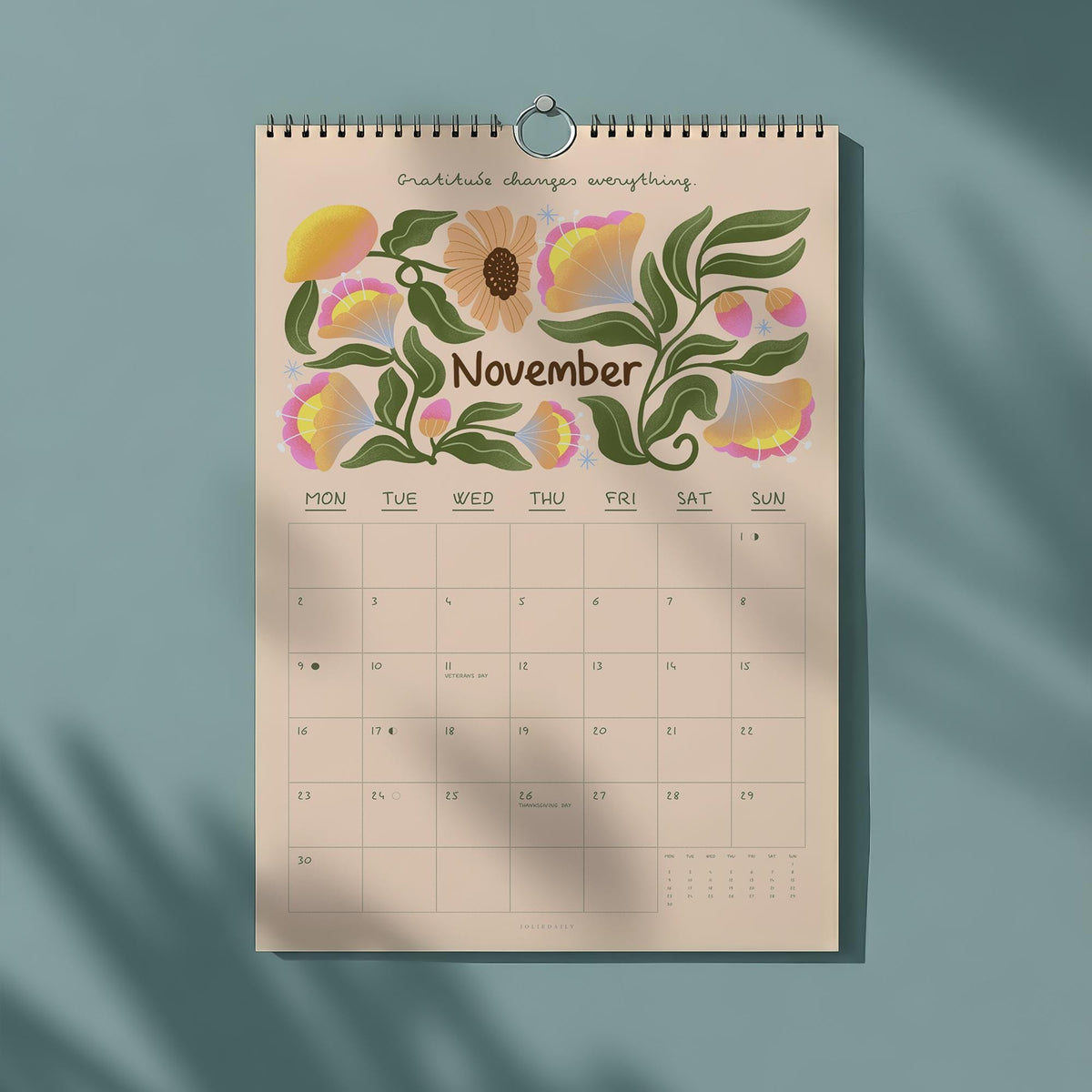 Floral Arts Wall Calendar, Monday/Sunday Start