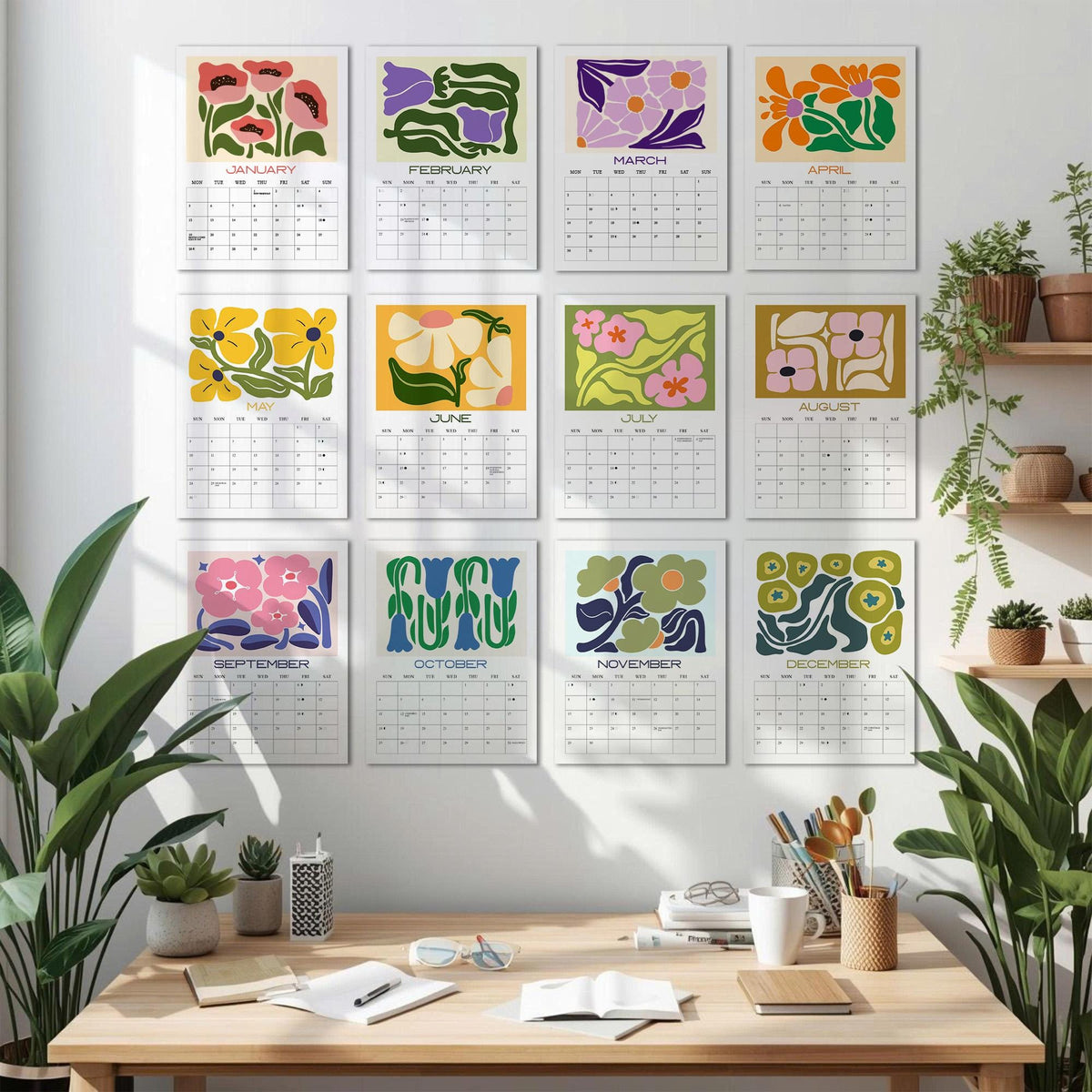 2026-2027 - Floral Wall Calendar: 12 Colorful Monthly Planner, Recycled Paper, Monday/Sunday Start