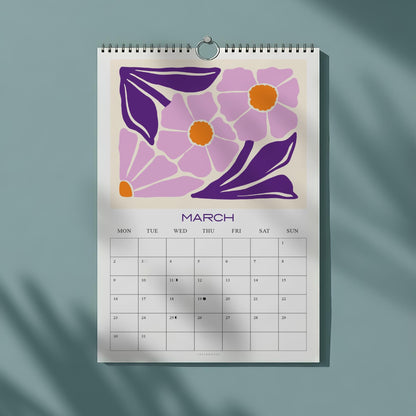 Floral Wall Calendar: 12 Colorful Monthly Planner, Recycled Paper, Monday/Sunday Start