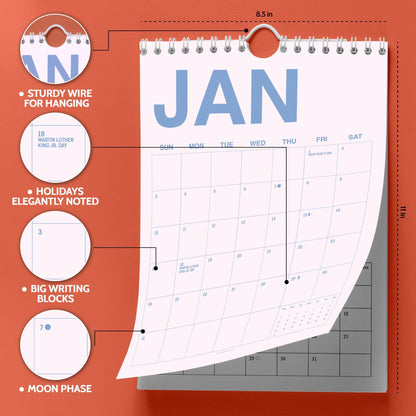Pastel Wall Calendar 2027: Colorful Minimalist Style | Monday or Sunday Start | Spiral Bound