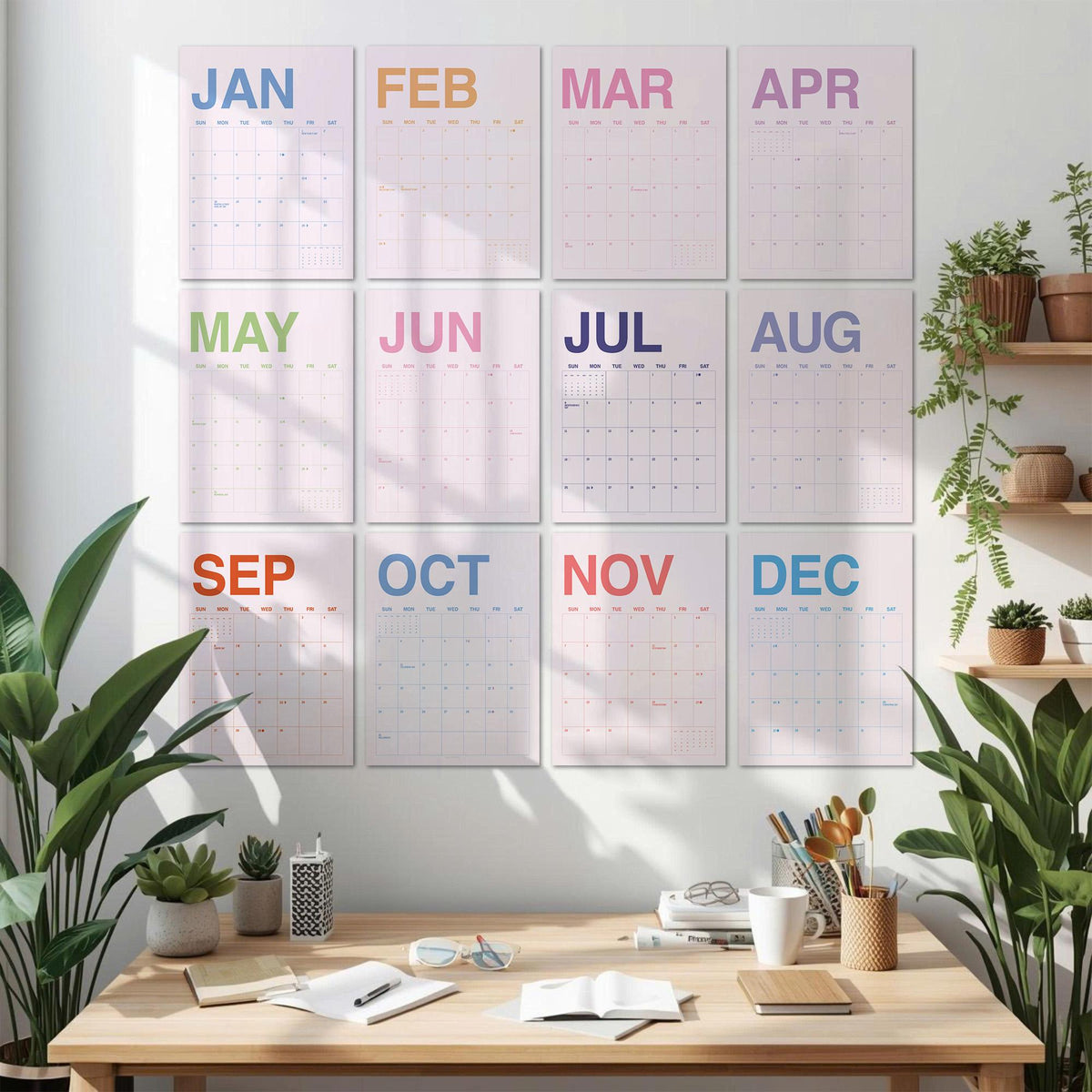 Pastel Wall Calendar 2027: Colorful Minimalist Style | Monday or Sunday Start | Spiral Bound