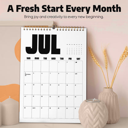 Black & White Wall Calendar 2027: Bold Retro Style | Monday or Sunday Start | Spiral Bound