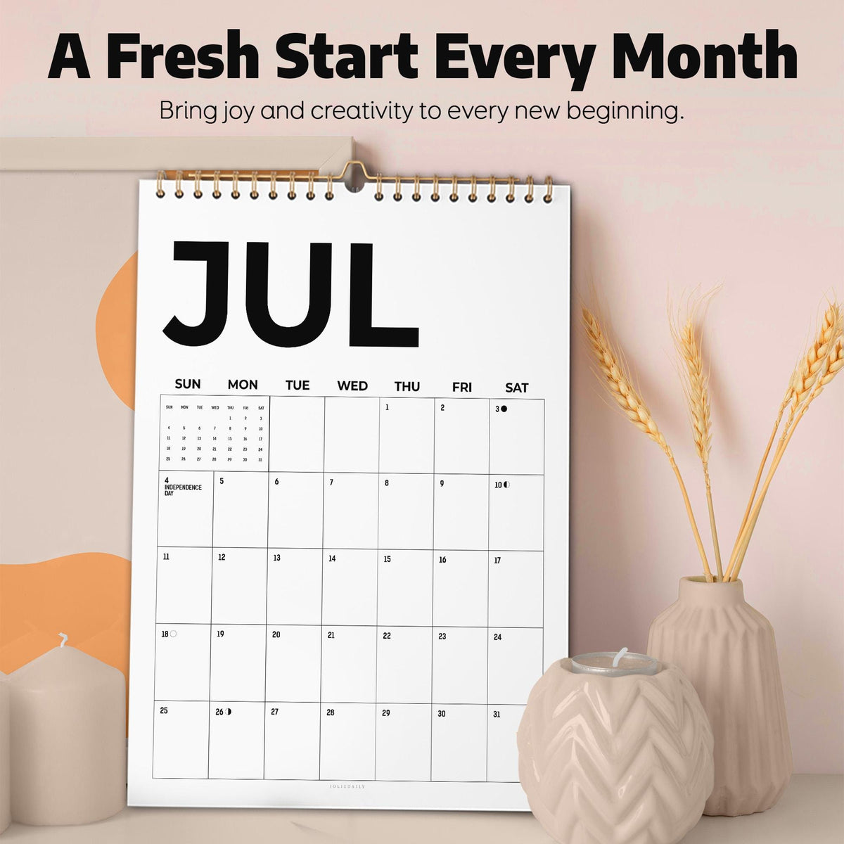 Black & White Wall Calendar 2027: Modern Bold Style | Monday or Sunday Start | Spiral Bound