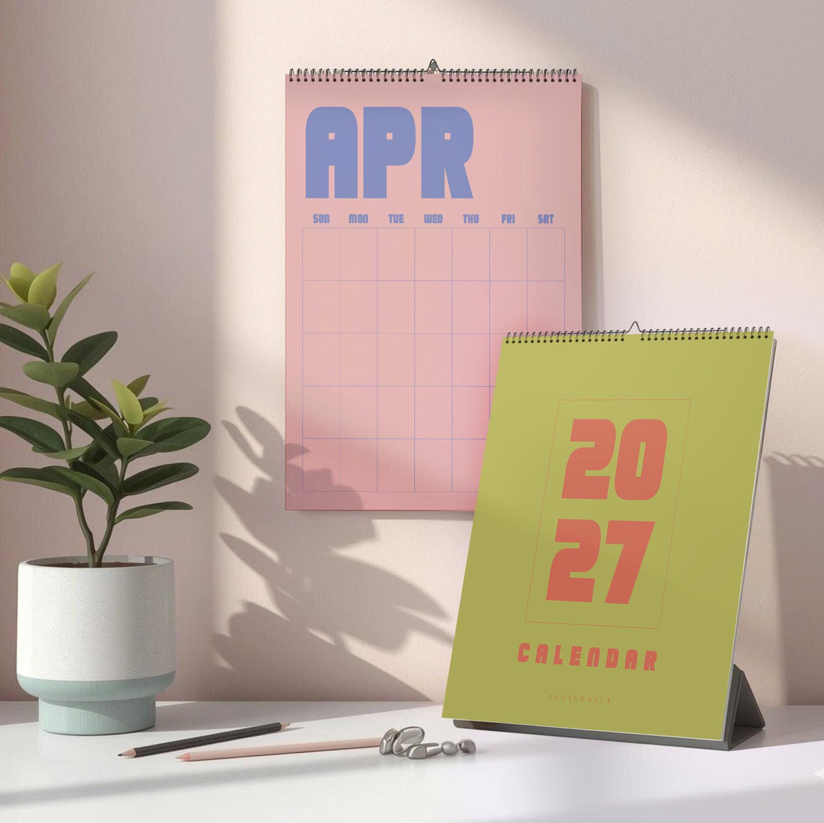 Undated Wall Calendar: Retro Style, Reusable, Spiral Bound (Monday/Sunday Start)