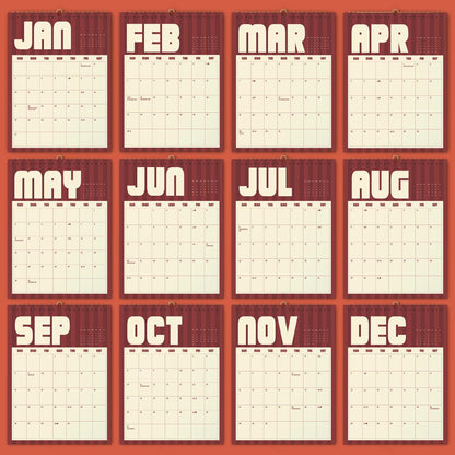 Burgundy & Cream Wall Calendar 2027: Bold Retro Style | Monday or Sunday Start | Spiral Bound