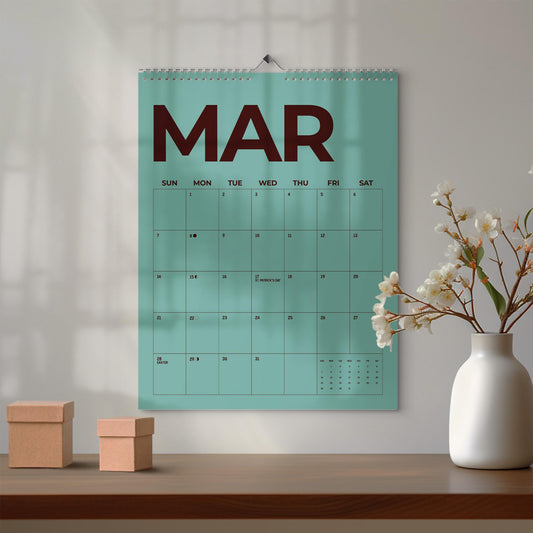 Colorful Wall Calendar 2027: Modern Simple Style | Monday or Sunday Start | Spiral Bound